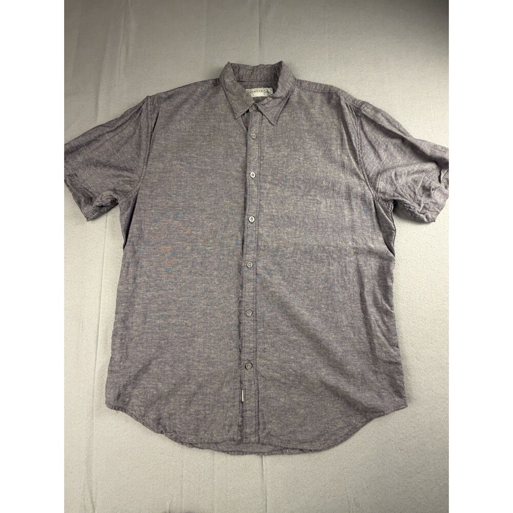 COASTAORO Men's Blue Solid Woven Short Sleeve Button-Up Shirt Size M